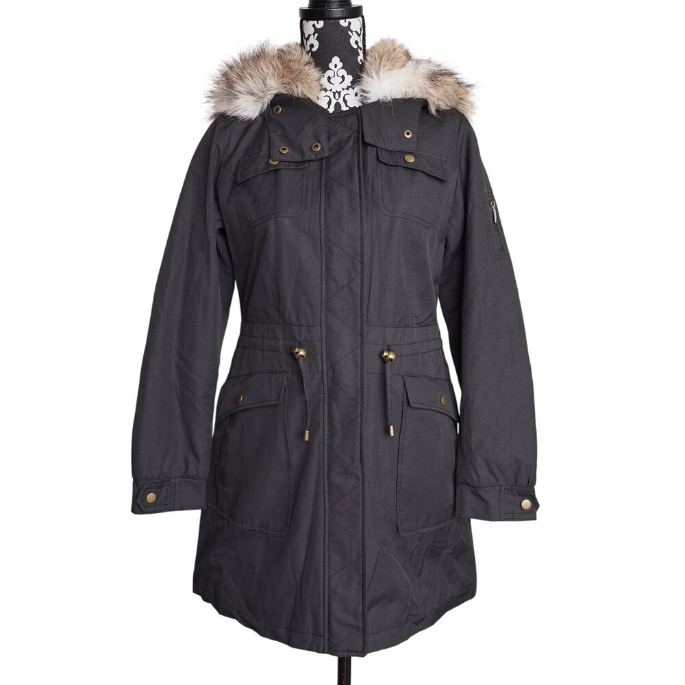 Women's Black Preppy Laundry By Design Faux Fur Parka - EUC - Small